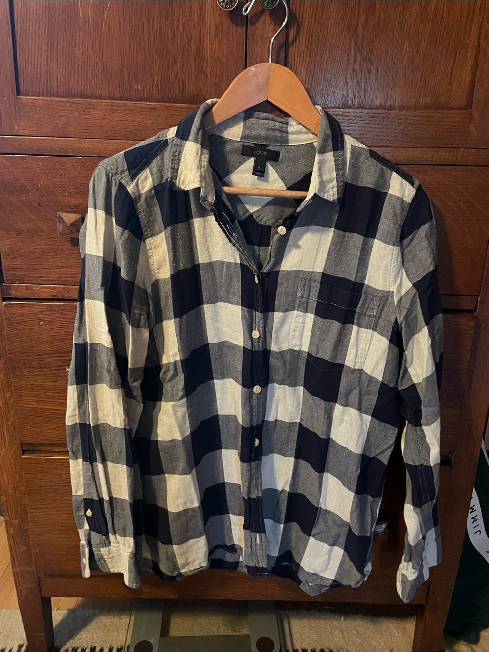 J.Crew Relaxed Fit Navy Blue Buffalo Plaid Button-Up Shirt Size 12
